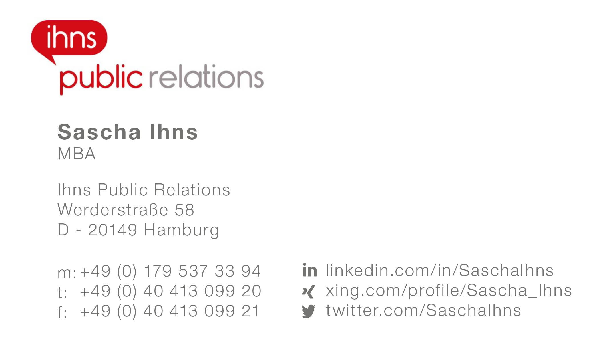 Ihns Public Relations Name Card